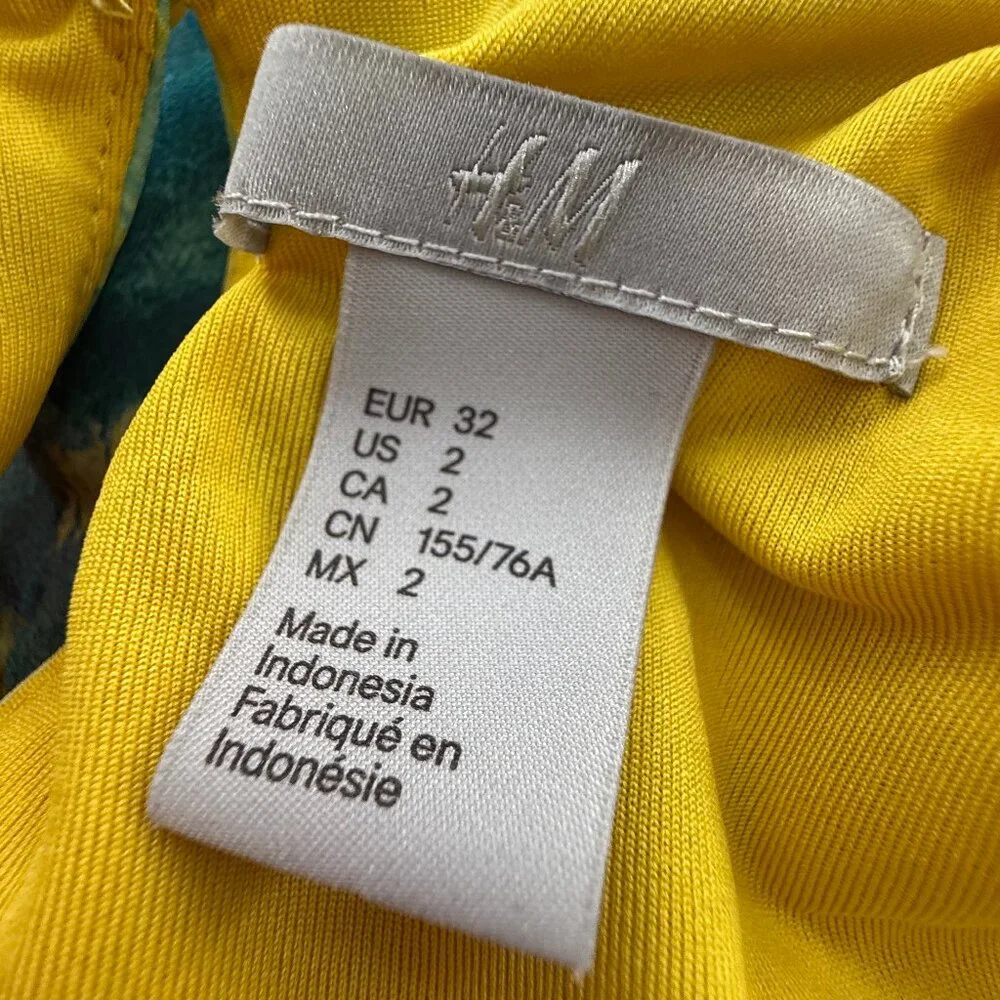 H&M Dress Watercolor Brush Stroke Multicolor High Round Neck Size 2 Lined‎